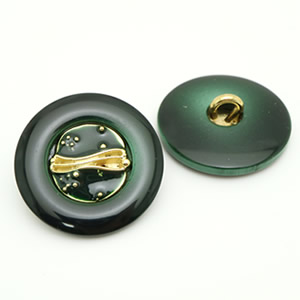 イタリアヴィンテージボタン28mmグリーン＆ゴールド(エナメル/メタル)