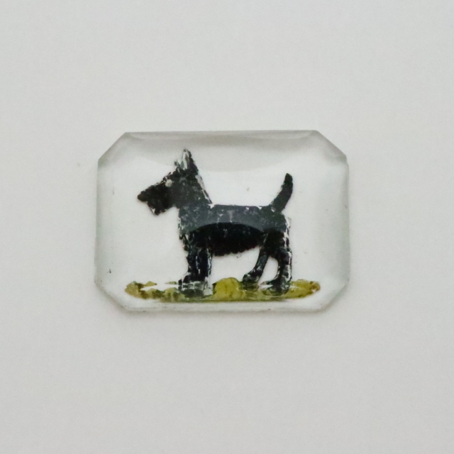 ヴィンテージインタリオガラス：オクタゴン Dog14×12mm